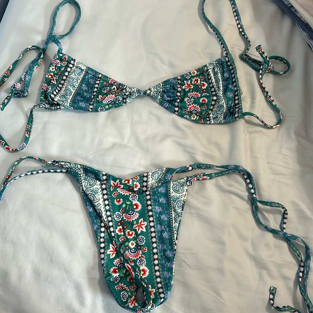 Bluish green string bikini